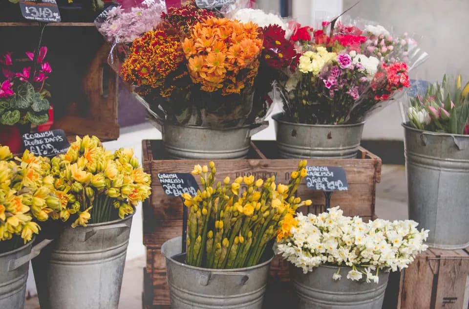 Baldes con flores de temporada